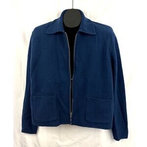 Andrea Jovine Women's MEDIUM‎ Wool Zip Up Blue Sweater with Pockets